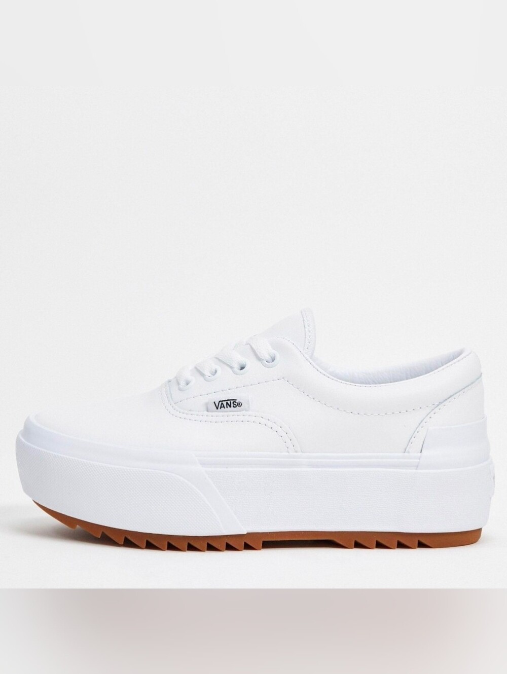 Vans White Platform Leather Sneakers with Gum Outsole